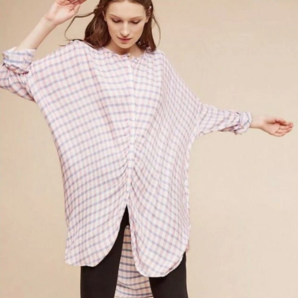 Anthropologie Saturday Sunday Pasture Button Down Tunic Plaid Trapeze Top Medium